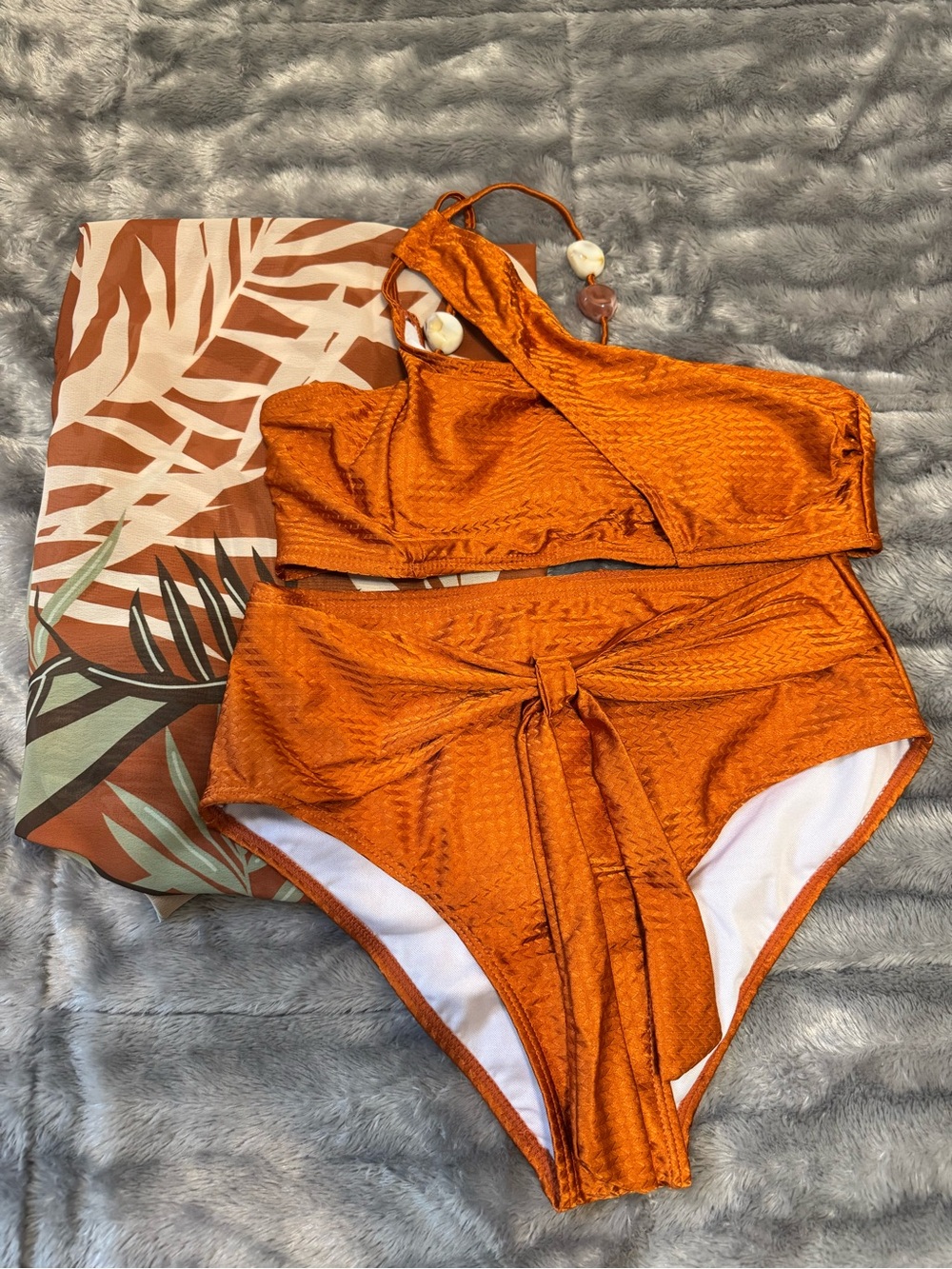 One-Shoulder Rust Orange High-Waist Bikini Set